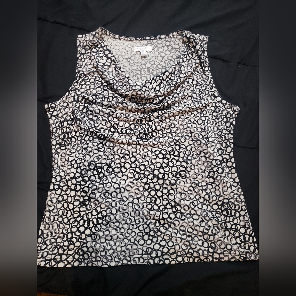 Charter Club Black and White Ruched Sleeveless Tank Top